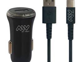 CARGADOR AUTOMOVIL USB + CABLE TIPO C 2A 15,6X8X3CM ABS NE