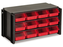 CLASSEUR PLASTIQUE ROUGE EMPILABLE 12 TIROIRS