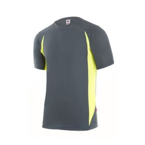 T-SHIRT TECHNIQUE POLYESTER GRIS / JAUNE FLUO