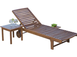 CHAISE LONGUE EN BOIS D'ACACIA AVEC ROUES