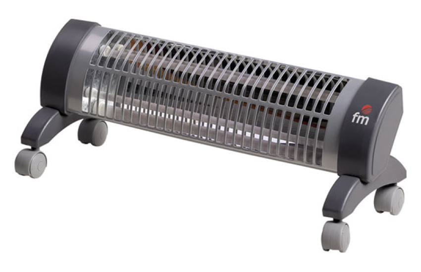 ESTUFA CUARZO PIE 2 BARRAS NEGRA CON RUEDAS