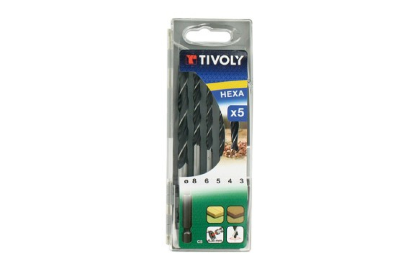 BROCAS MADERA 3 PUNTAS  MANGO HEXAGONAL JUEGO 5 PI