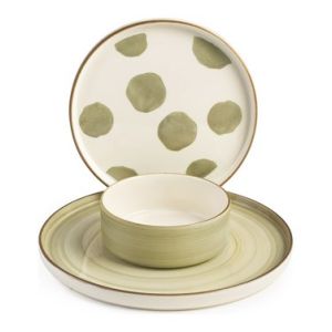 SET 3 PLATOS 1 SERVICIO CERAMICA DECORADA